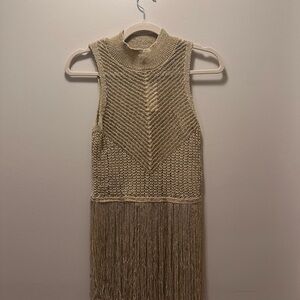 Anthropologie Gold Sparkle Sleeveless Knit Fringe Top